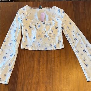 Wild Fable Blue Floral Long Sleeve Women's Top size XS NWT